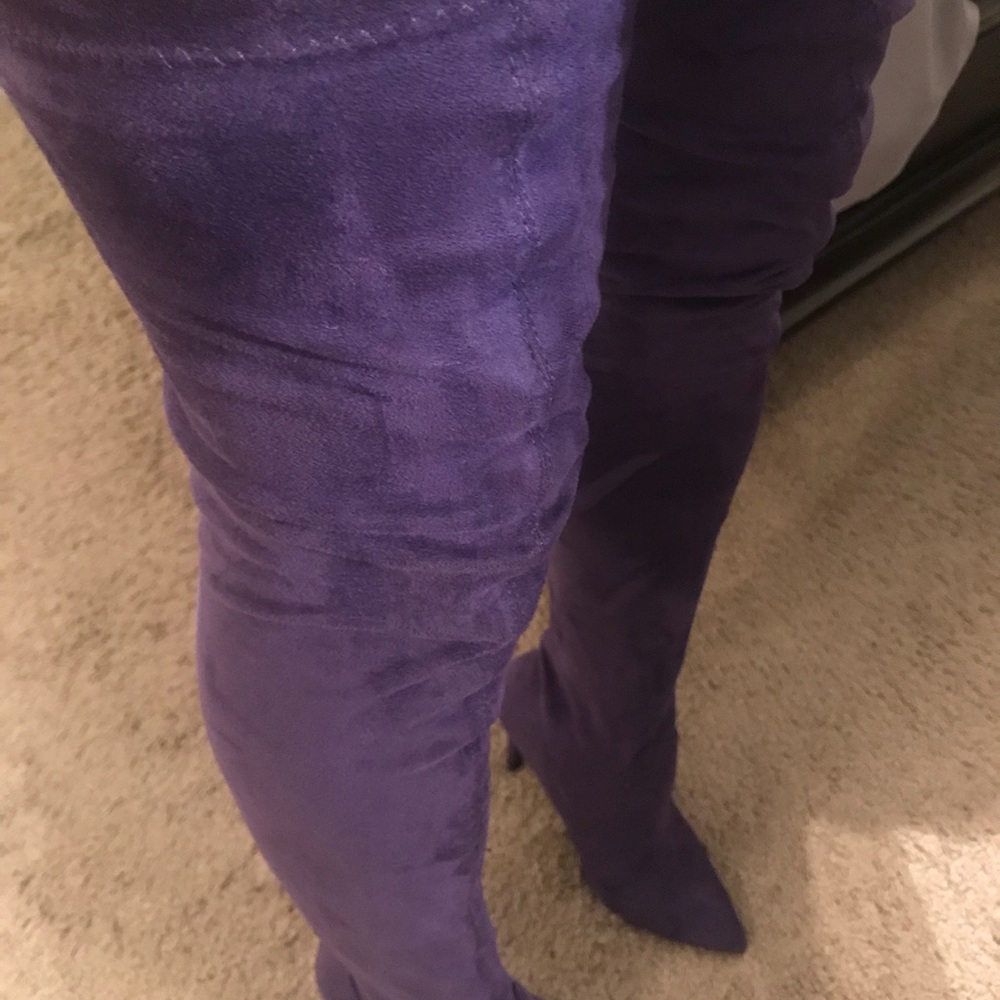 Purple thigh high boots